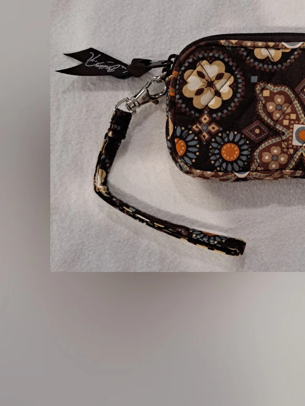 Vera Bradley Brown Floral Quilted  Wristlet